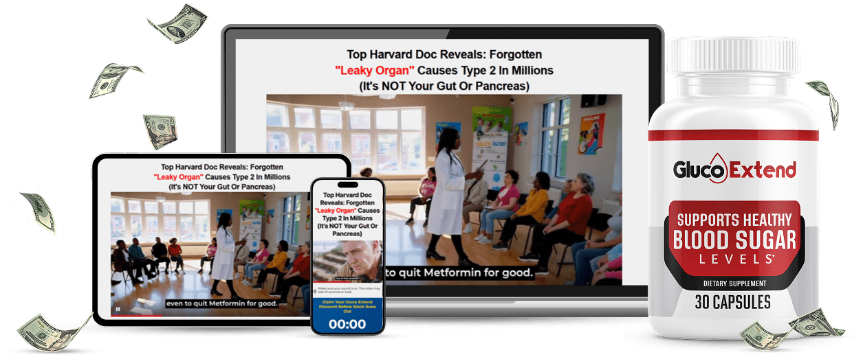 GlucoExtend offer shown on desktop, tablet and phone