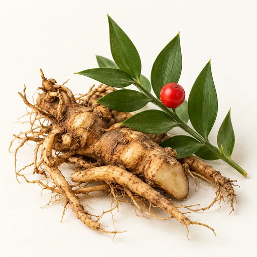 Butcher’s broom roots and leafy sprig